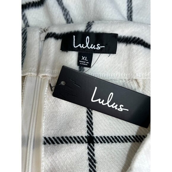 Lulu's Flannel Window Pane Plaid Mini Skirt‎ Women's Size XL Off White Black NWT - Picture 7 of 13